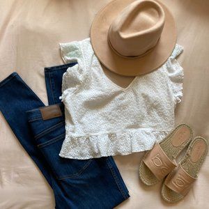 Wild Fable White Crop Peplum Eyelet Top - Sz L